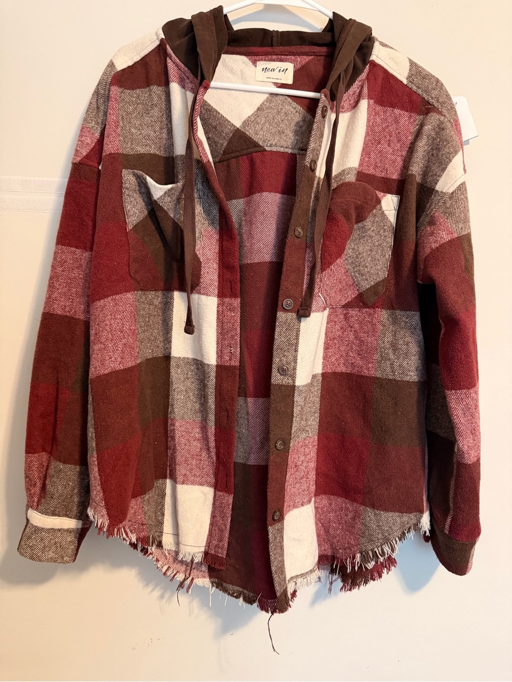 Plaid Hooded Button-Front Shirt Jacket - Red Multi